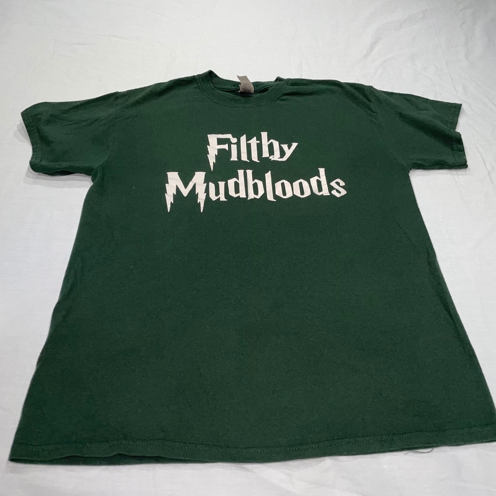Gildan Green Filthy Mudbloods Graphic T-Shirt Wizarding World Theme Size M